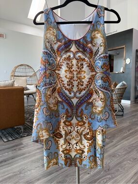 Sleeveless Blue Paisley Print Shift Dress summer !!!!!